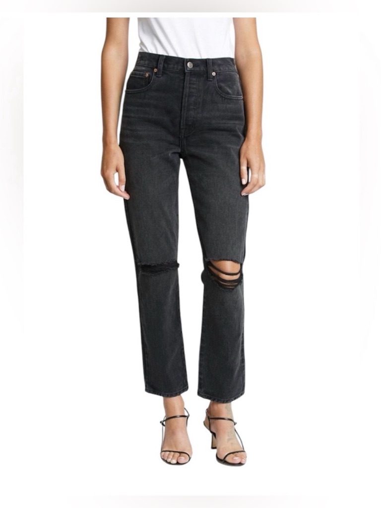 Pistola Keaton Black Distressed High-Rise Straight Leg Jeans